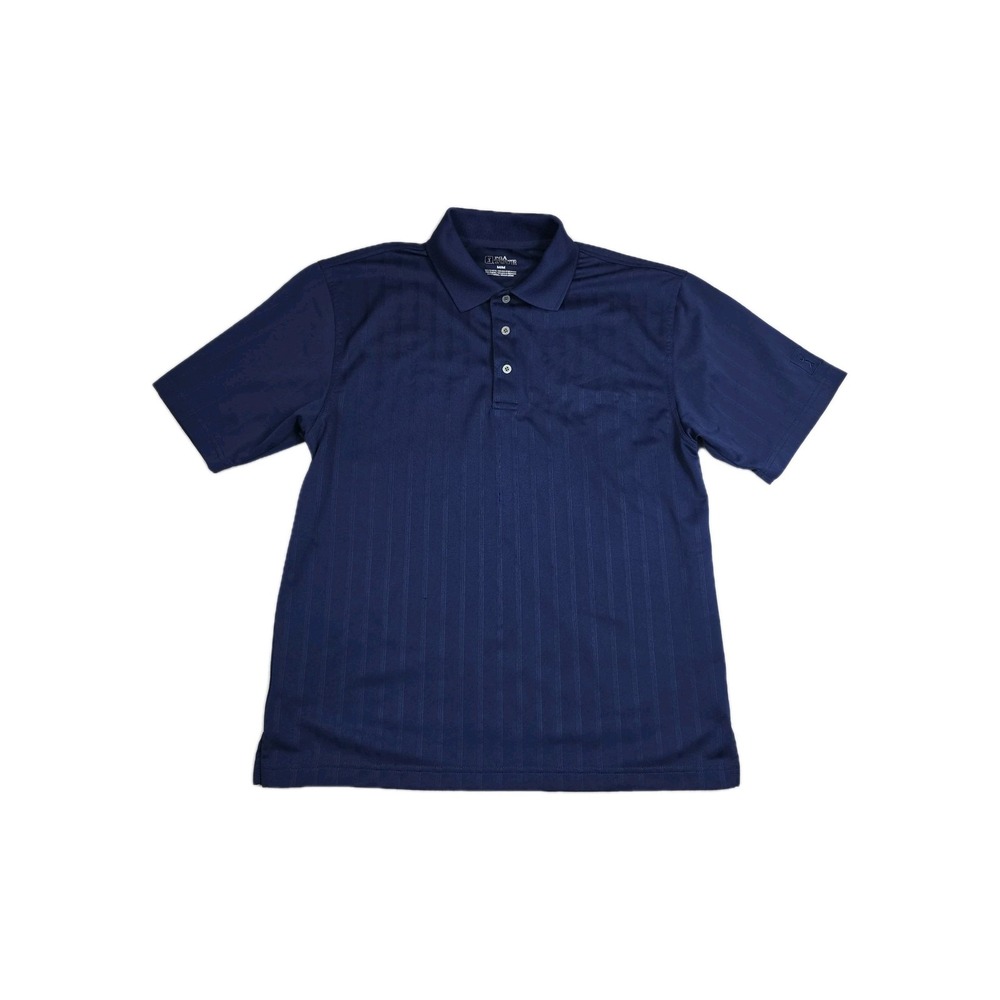PGA Tour Mens Medium Navy Blue Vertical Stripe Short Sleeve Golf Polo Shirt
